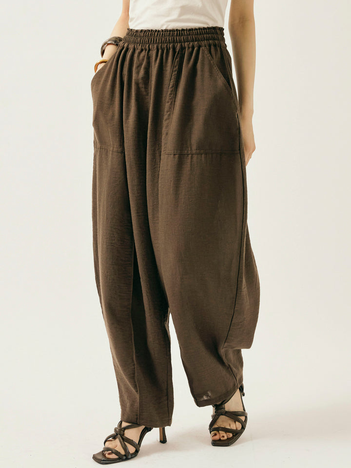 [予約]リネンライクベイカーバルーンパンツ/ブラウン