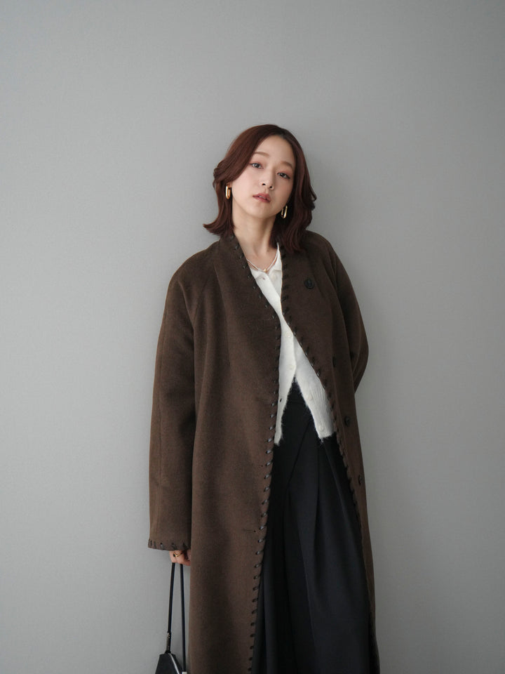 [SET]ハンドステッチ裏中綿ロングコート+テープベルトタックバギーパンツ(2set)