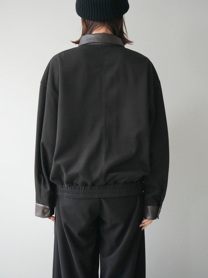 [予約]レザー襟配色パイピングブルゾン/black