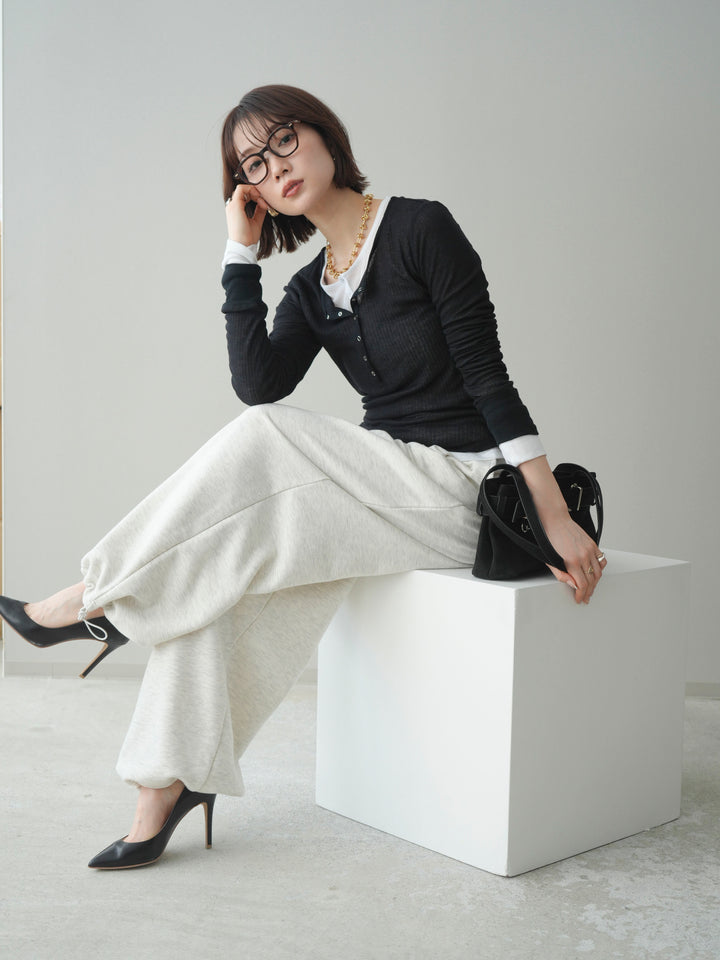 [予約]シアーリブヘンリーネックロンT/black