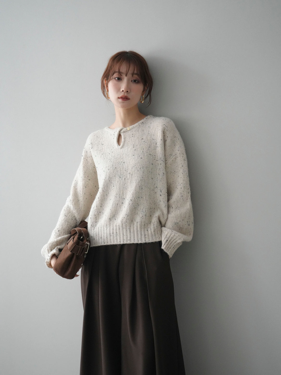 [予約]ツイストネックラメネップヤーンニットプルオーバー/ivory