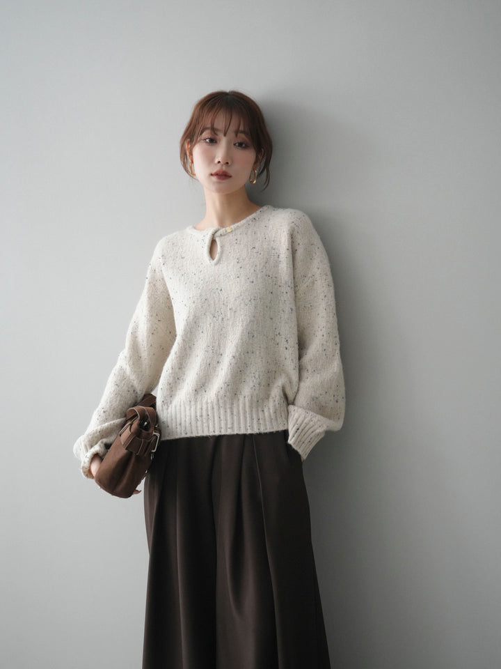 [予約]ツイストネックラメネップヤーンニットプルオーバー/ivory