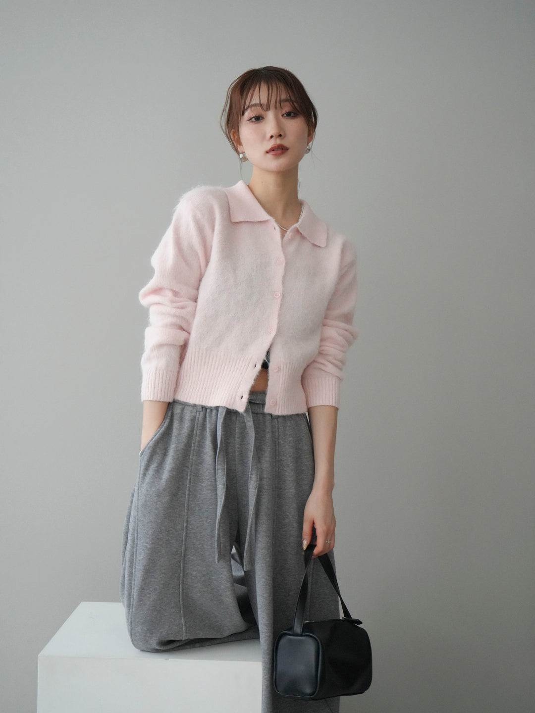 [予約]モヘア衿付きボタンプルオーバー/pink