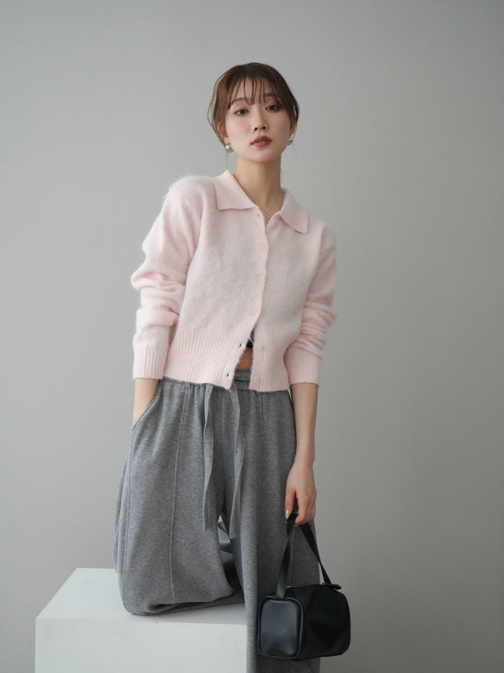 [予約]モヘア衿付きボタンプルオーバー/pink