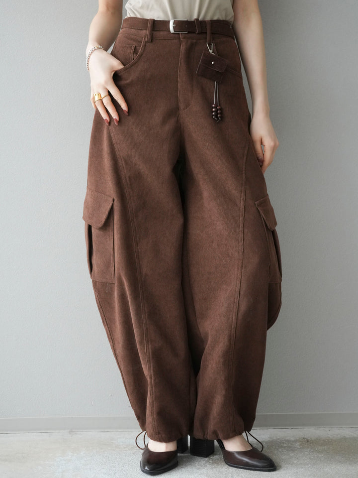 [予約]ベルト付コーデュロイカーゴパンツ/brown