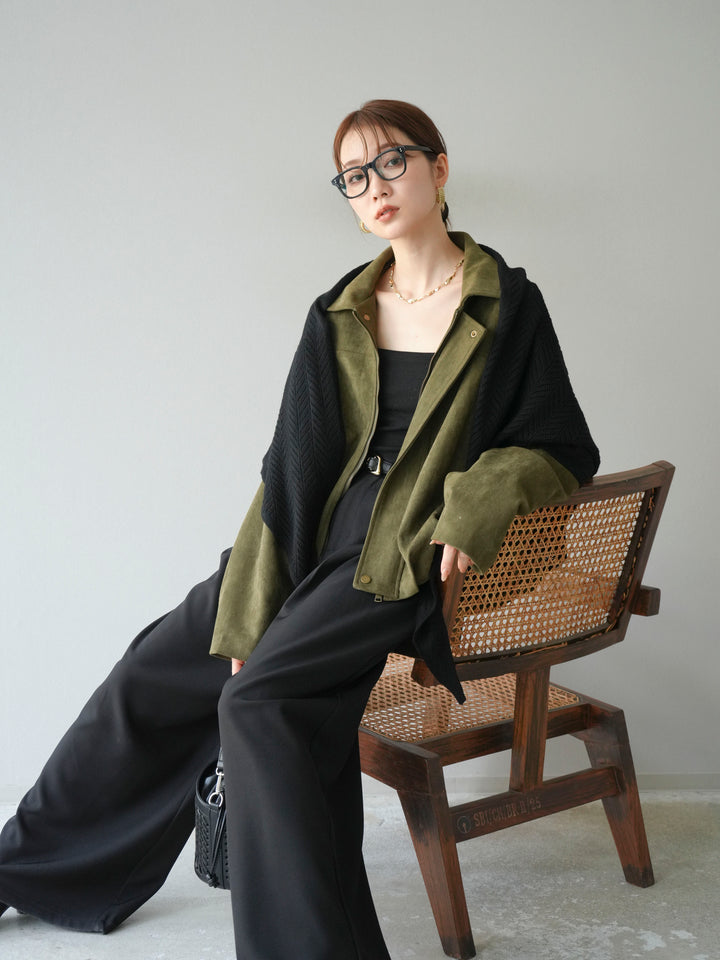 [SET] 麂皮外套+皮帶環設計寬褲（2套）