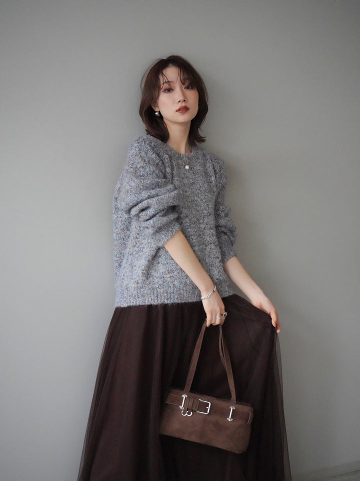 [SET]ロゴラベルミックスヤーンニットプルオーバー+ロゴラベルミックスヤーンニットプルオーバー(2set)