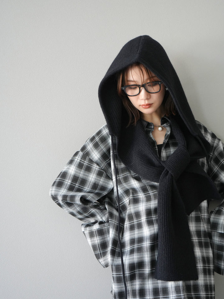 [SET]レザー襟オンブレチェックオーバーシャツ +クラッシュベロアナロースカート(2set)