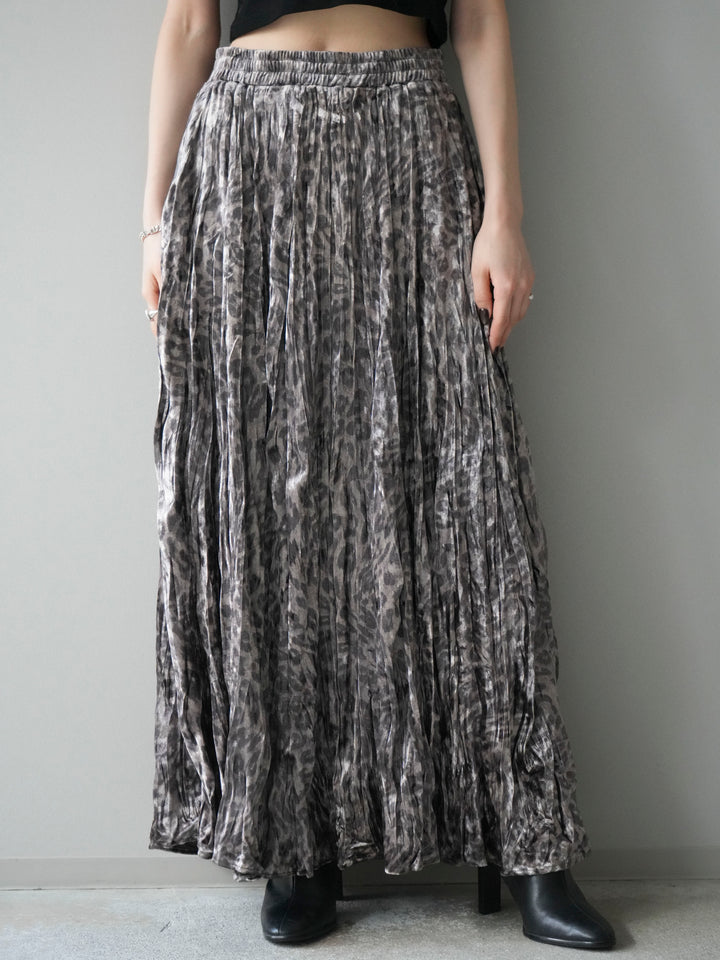 [予約]レオパードベロアワッシャーロングスカート/gray