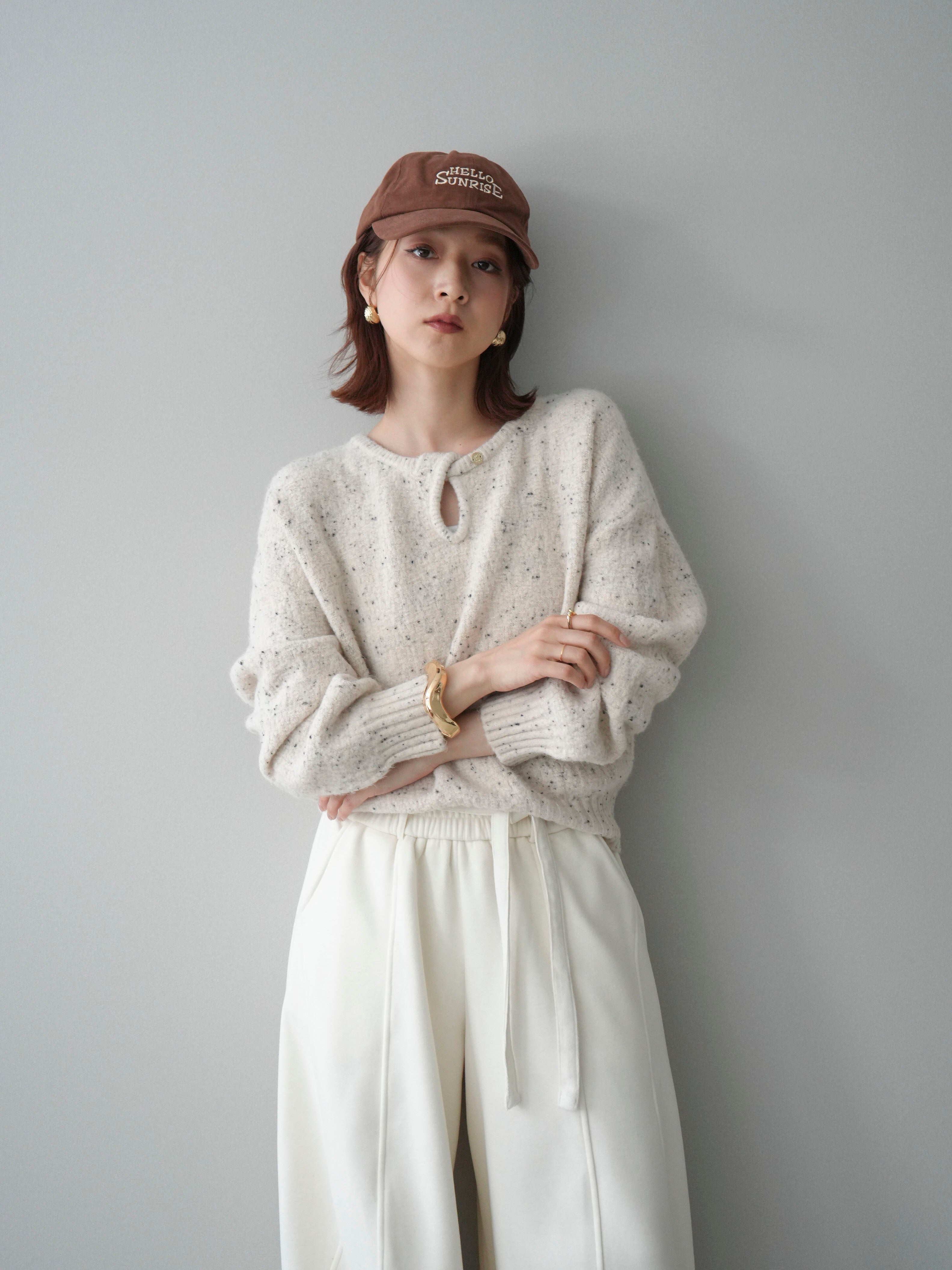 エムズパール付ニット 予約]ツイストネックラメネップヤーンニットプルオーバー/ivory – Lumier