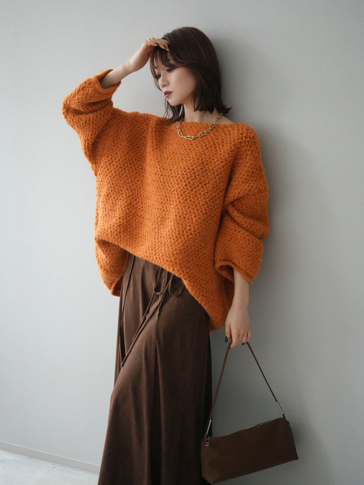 [予約]ワッフル編みオーバーニットプルオーバー/mustard