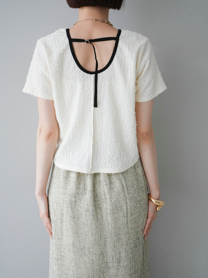 【預訂】顏色協調的滾邊蓬鬆剪裁上衣/象牙白