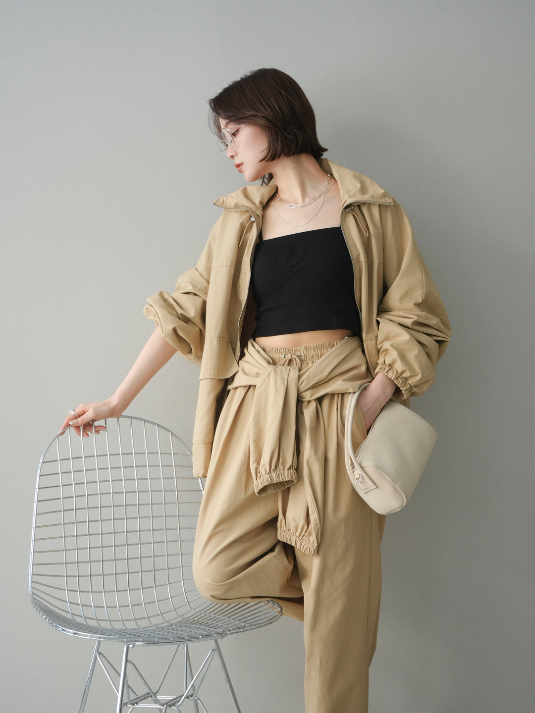 [予約]ビッグポケットコットンナイロンジップブルゾン/beige