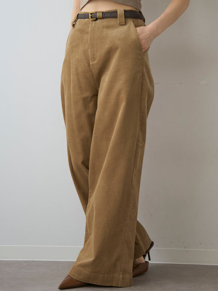 [予約]ベルト付コーディロイワイドストレートパンツ/beige