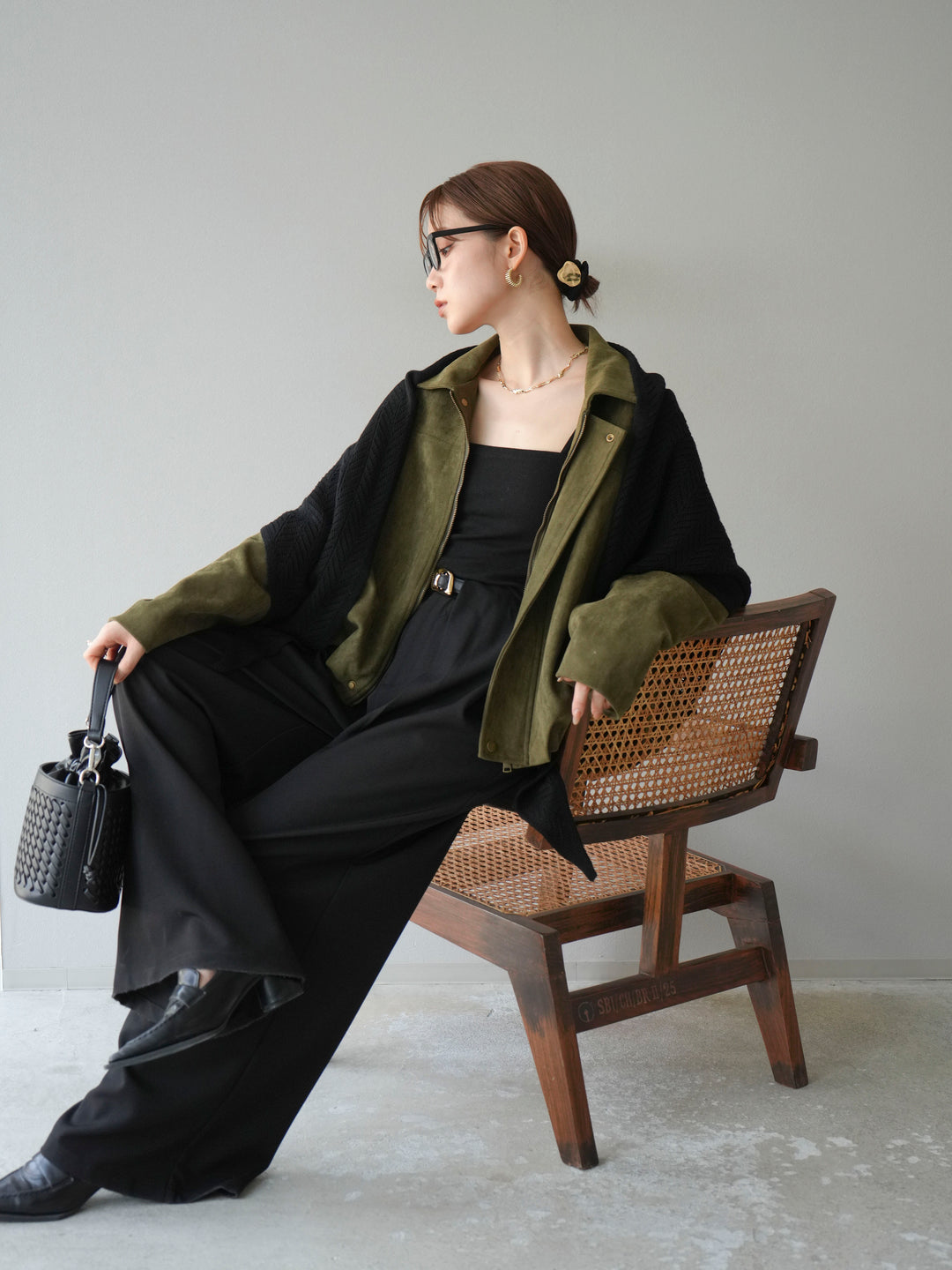 [SET] 麂皮外套+皮帶環設計寬褲（2套）