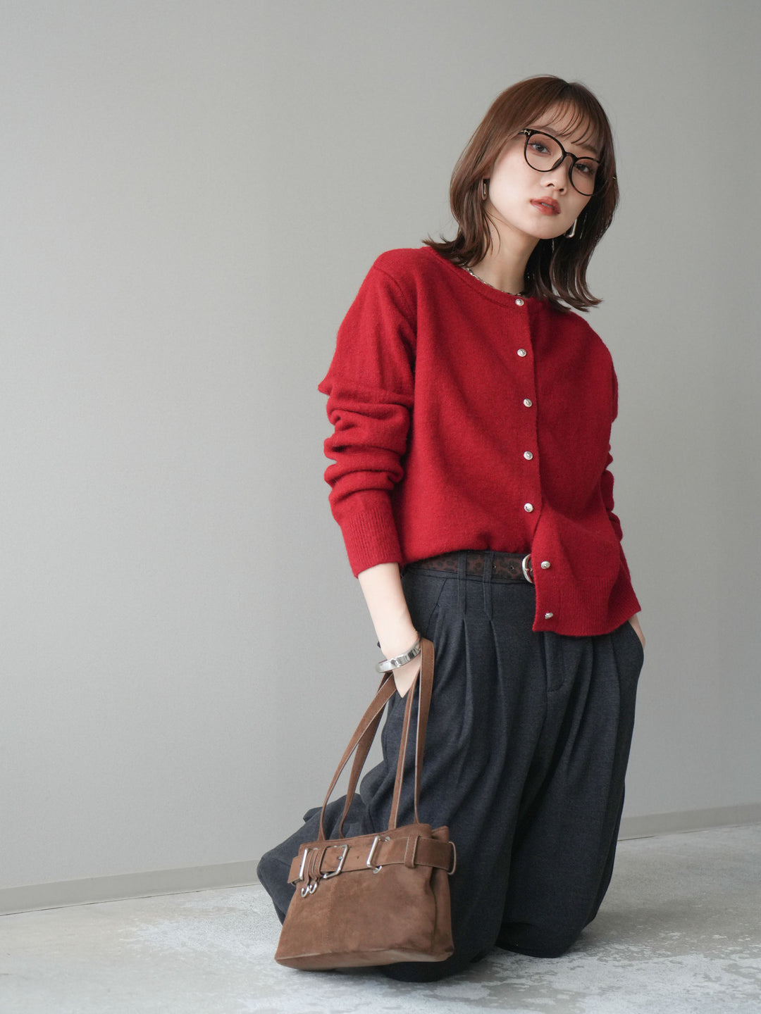 [SET]アンティークボタンニットカーディガン+選べるアクセセット(2set)