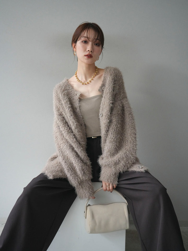 [予約]クルーネックランダムシャギーカーディガン/グレージュ