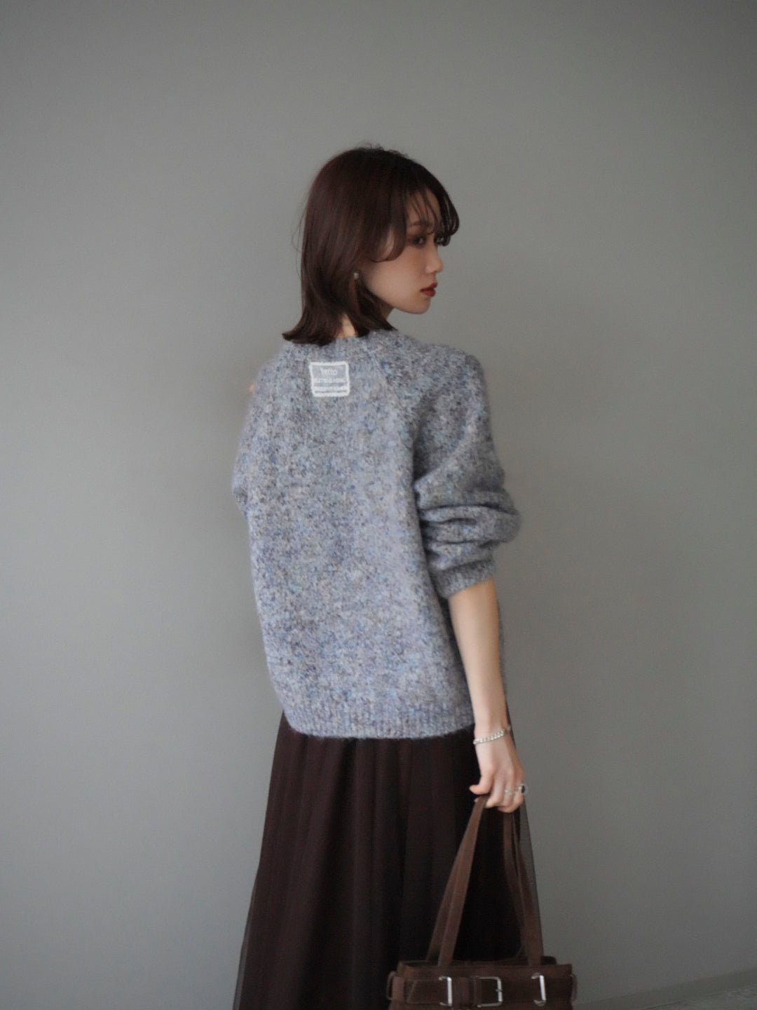 【預購】Logo標籤混紡紗線針織套頭衫/紫色