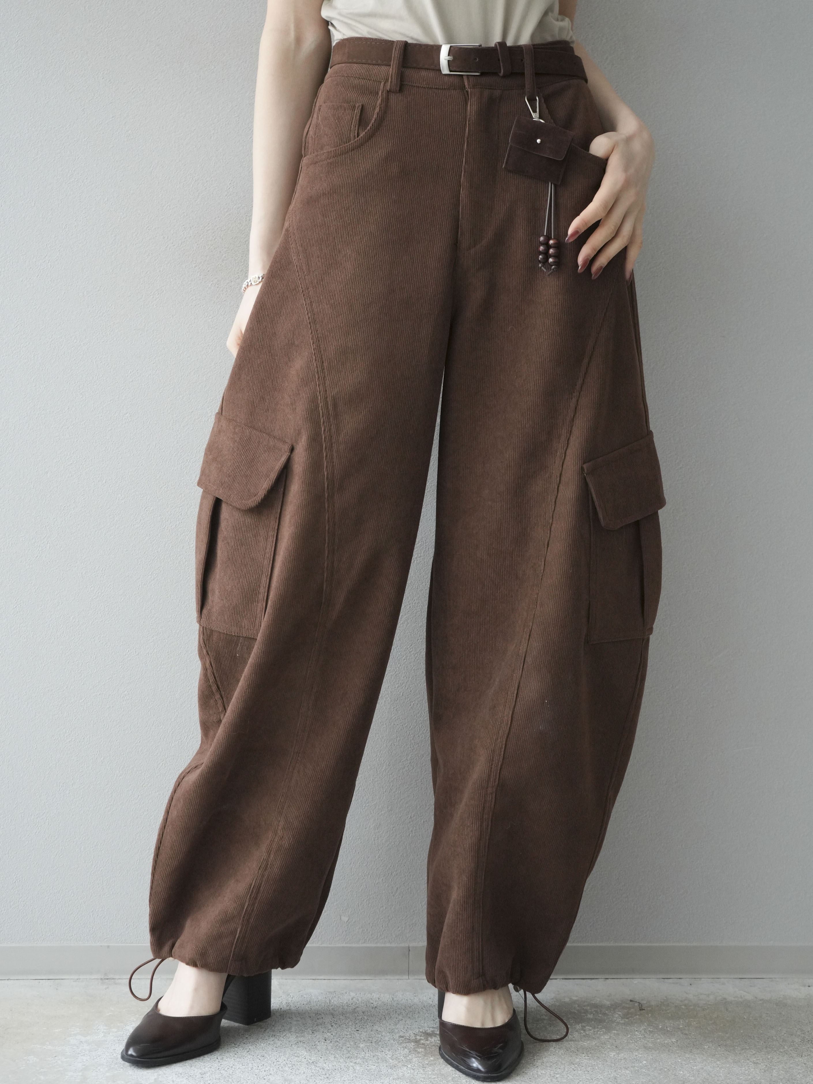 予約]ベルト付コーデュロイカーゴパンツ/brown – Lumier