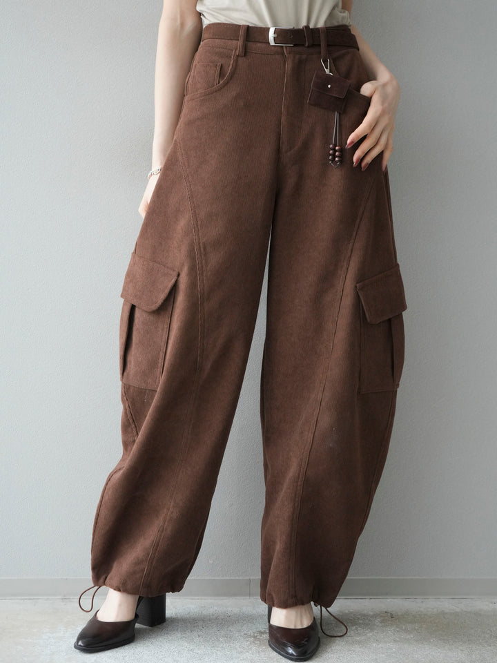 [予約]ベルト付コーデュロイカーゴパンツ/brown