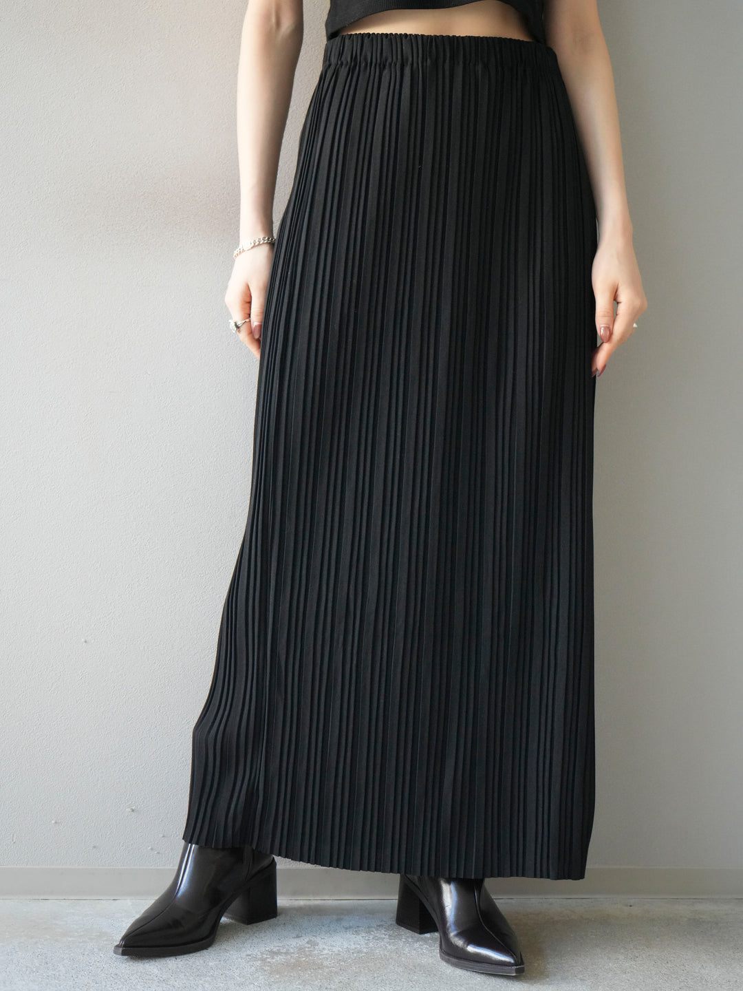 [予約]プリーツIラインスカート/black