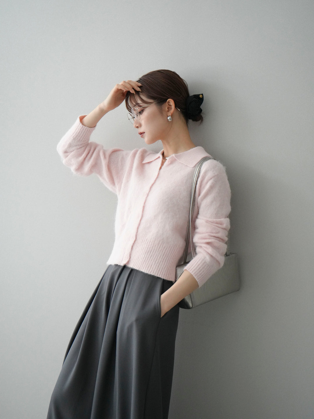 [SET]モヘア衿付きボタンプルオーバー+選べるアクセセット(2set)