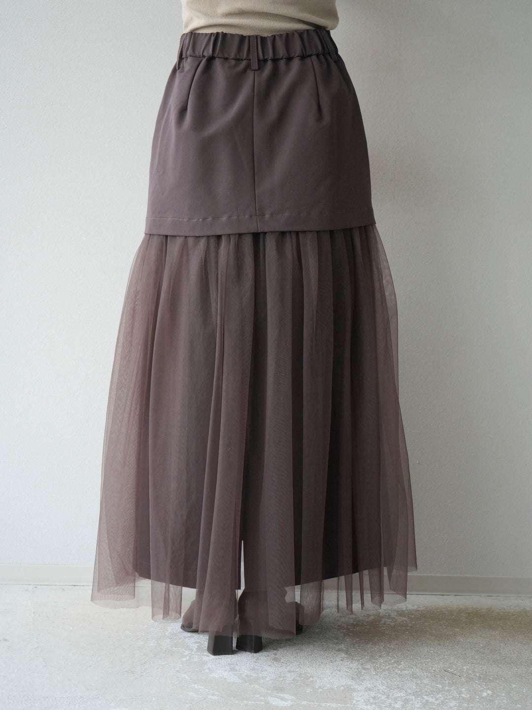 [予約]エステル切替チュールスカート/ブラウン