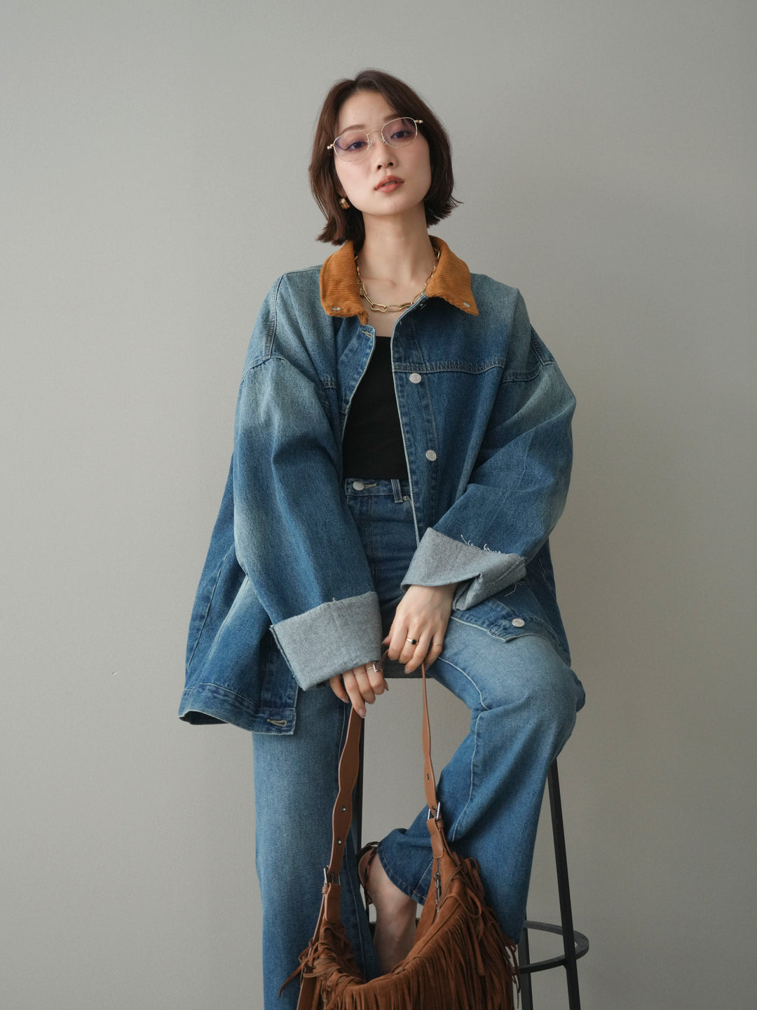 [予約]コーデュロイ×デニムミドルジャケット/blue