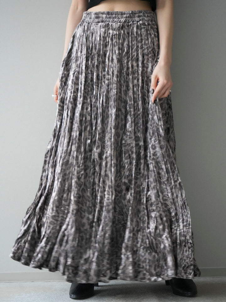 [予約]レオパードベロアワッシャーロングスカート/gray