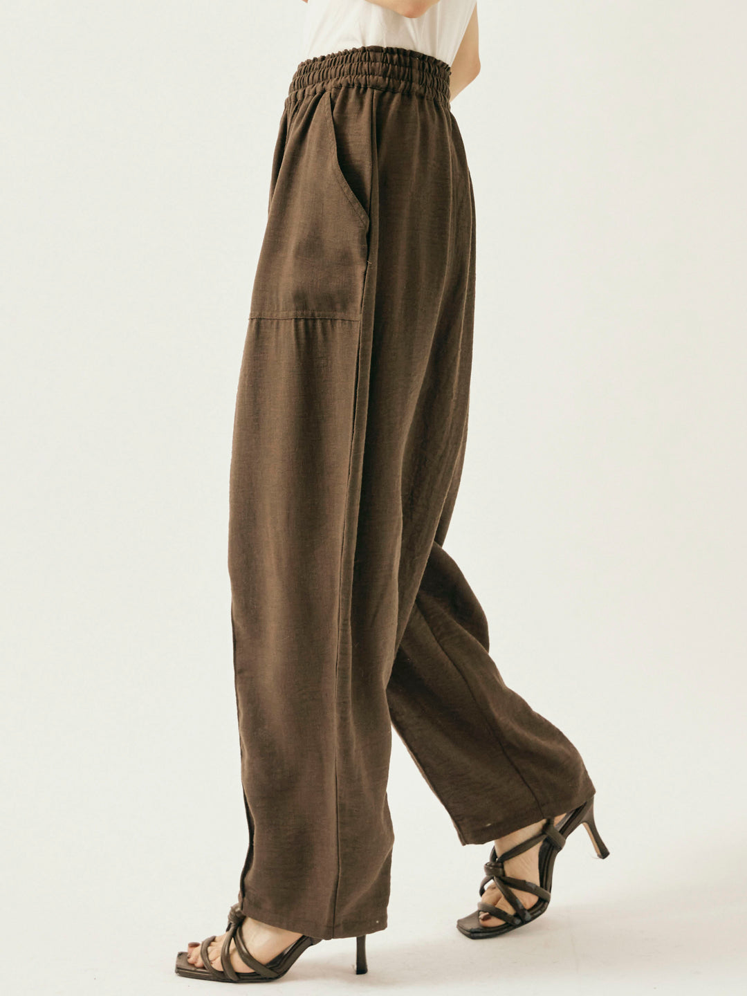 [予約]リネンライクベイカーバルーンパンツ/ブラウン