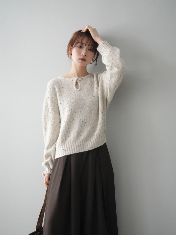 [予約]ツイストネックラメネップヤーンニットプルオーバー/ivory