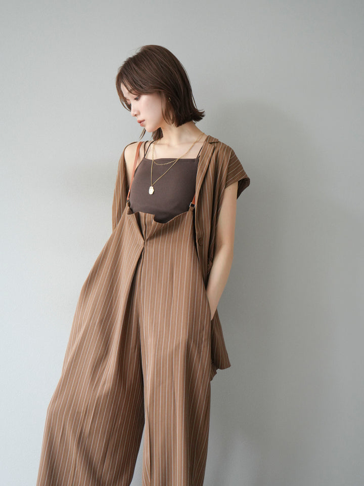 【着回しセット】[SET]ヘリンボーンストライプジレ+シアー切替ベロアトップス+ヘリンボーンストライプサロペット(3set)