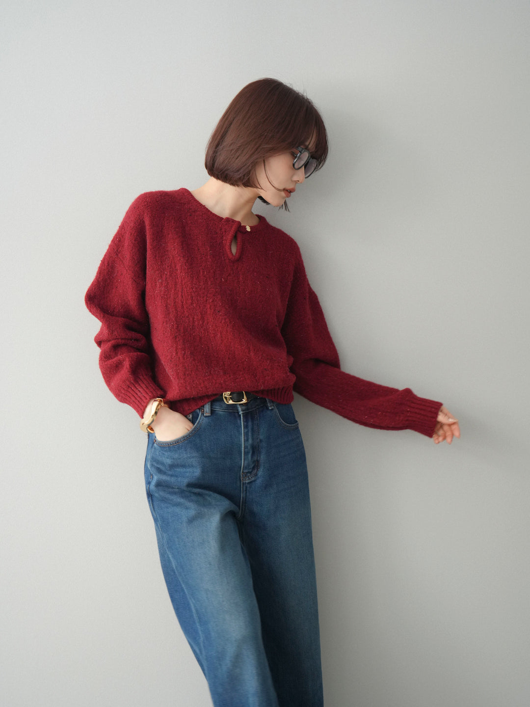 [SET]ツイストネックラメネップヤーンニットプルオーバー+ツイストネックラメネップヤーンニットプルオーバー(2set)