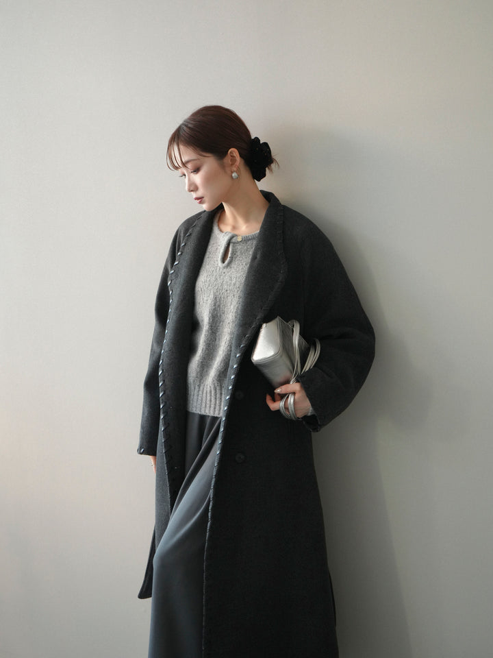 [予約]ハンドステッチ裏中綿ロングコート/charcoal