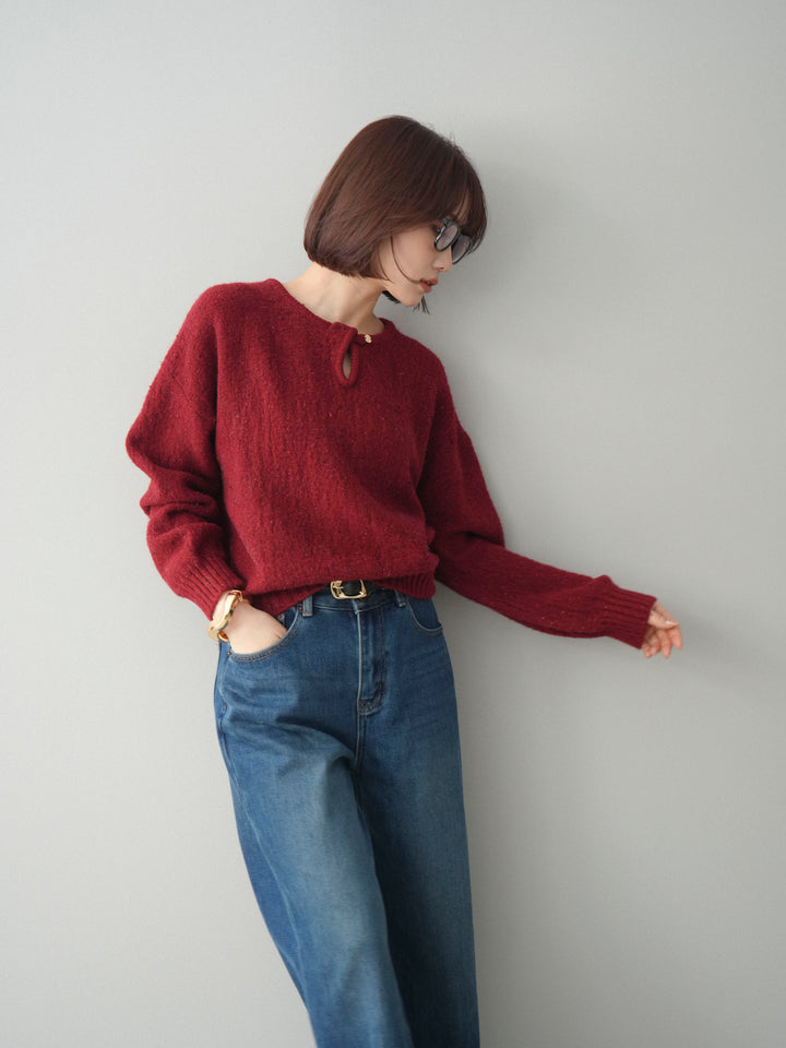 [SET]ツイストネックラメネップヤーンニットプルオーバー+選べるアクセセット(2set)