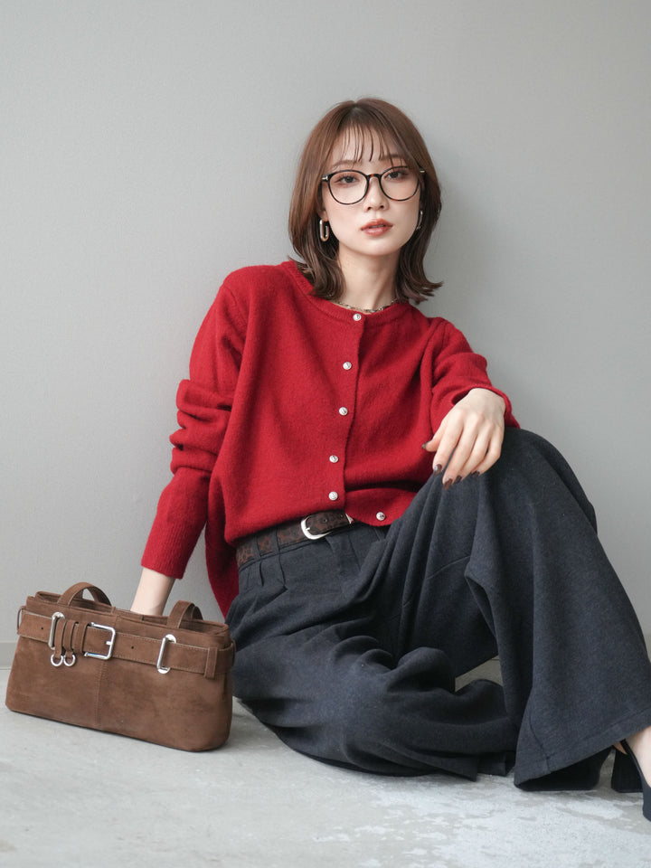 [予約]アンティークボタンニットカーディガン/red