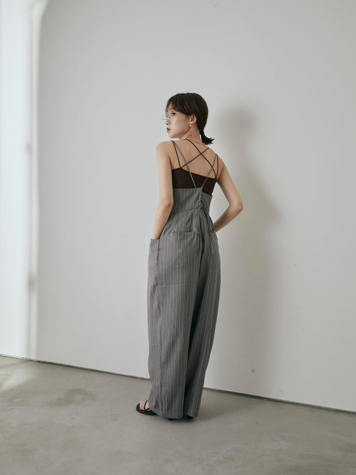 [予約]ヘリンボーンストライプサロペット/チャコール