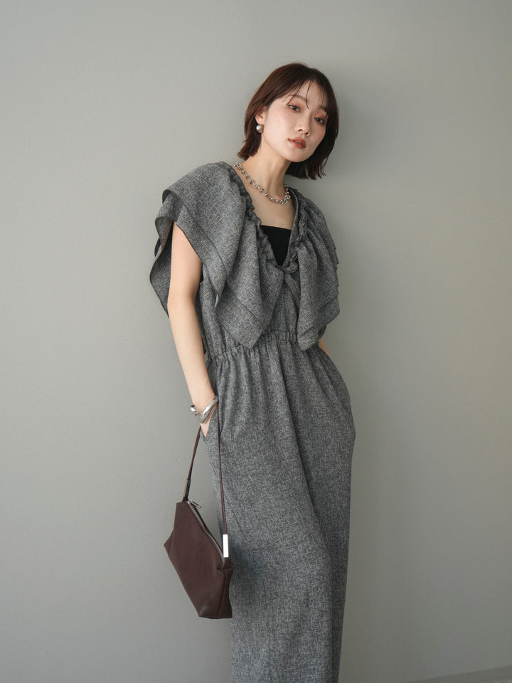 [SET]3WAYミックスツイードギャザーオールインワン+選べるアクセセット(2set)