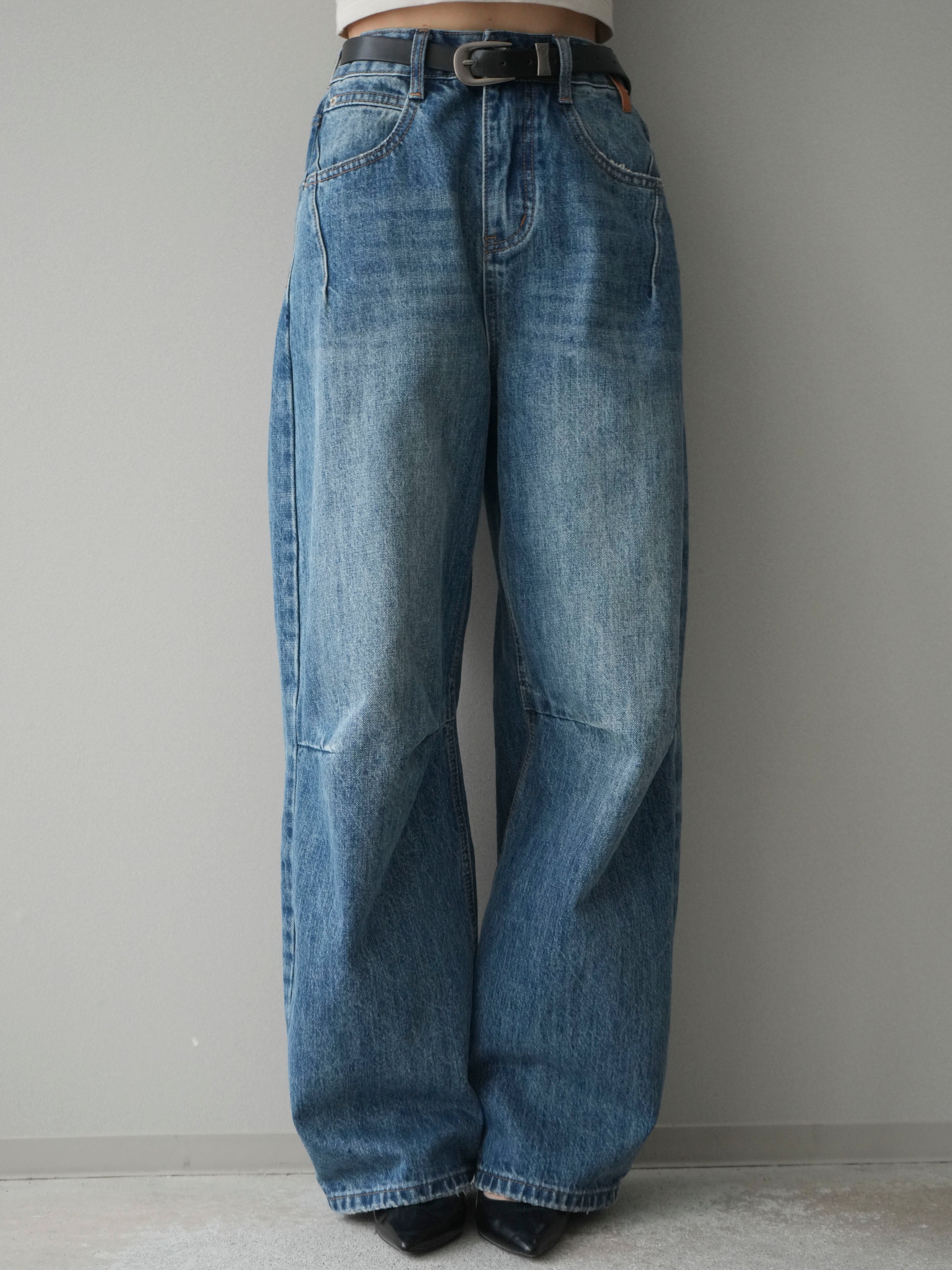 予約]ベルト付3Dカーブワイドデニムパンツ/blue – Lumier
