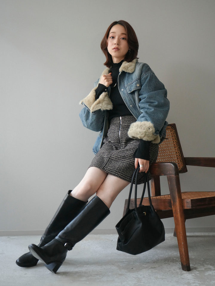 [予約]デニム×ファーステンカラーショートジャケット/lightblue