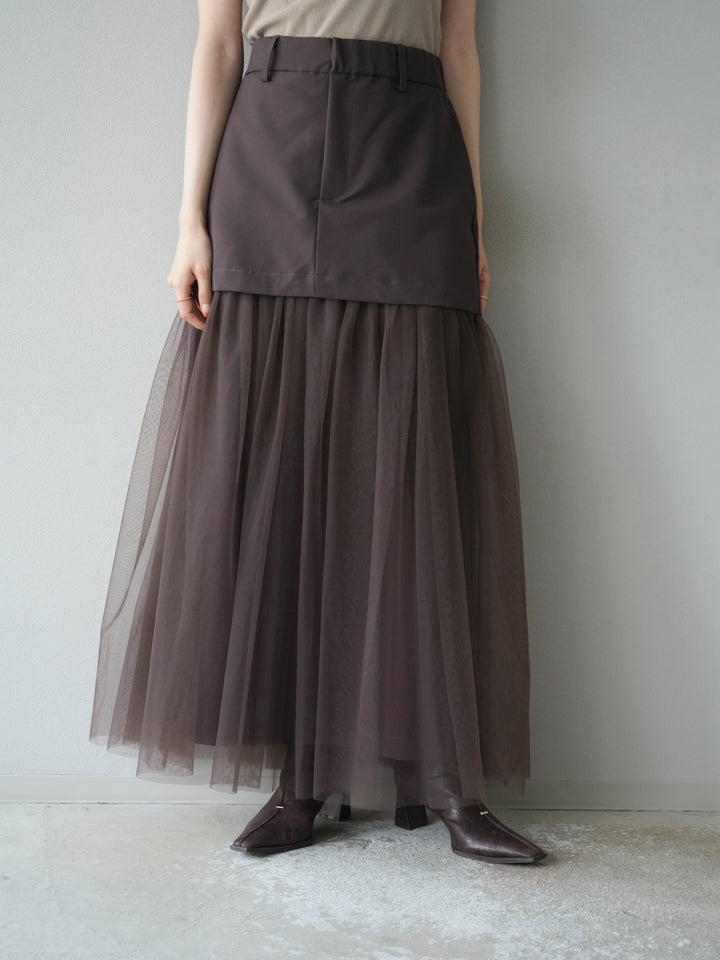 [予約]エステル切替チュールスカート/ブラウン