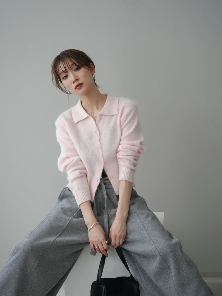 [予約]モヘア衿付きボタンプルオーバー/pink