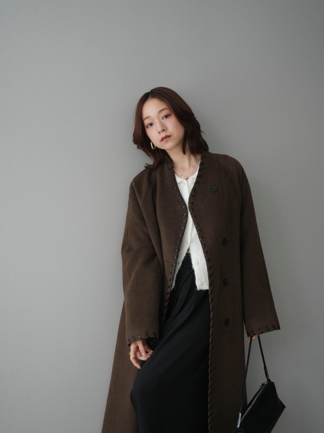 [SET]ハンドステッチ裏中綿ロングコート+モヘア衿付きボタンプルオーバー(2set)