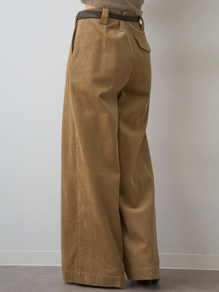 [予約]ベルト付コーディロイワイドストレートパンツ/beige