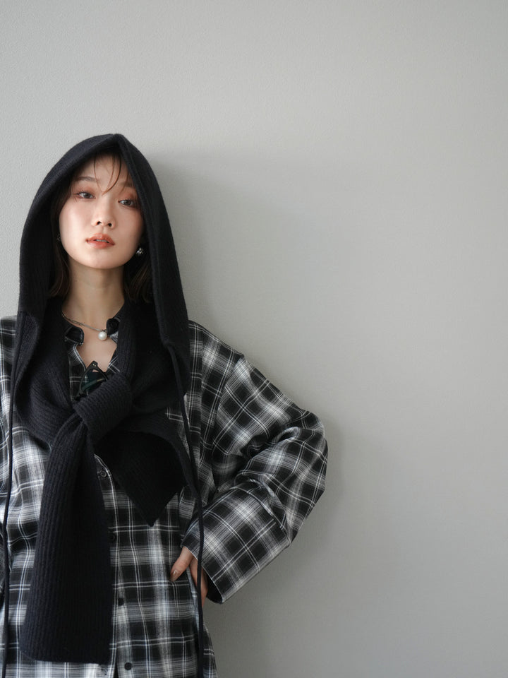 [SET]レザー襟オンブレチェックオーバーシャツ +クラッシュベロアナロースカート(2set)