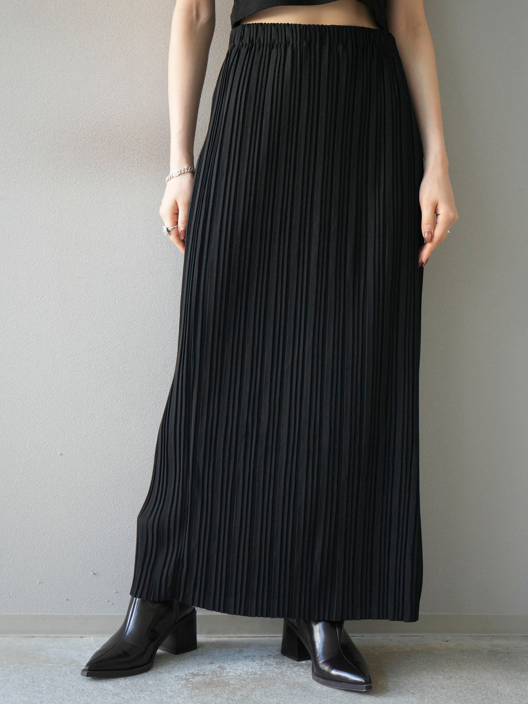 [予約]プリーツIラインスカート/black
