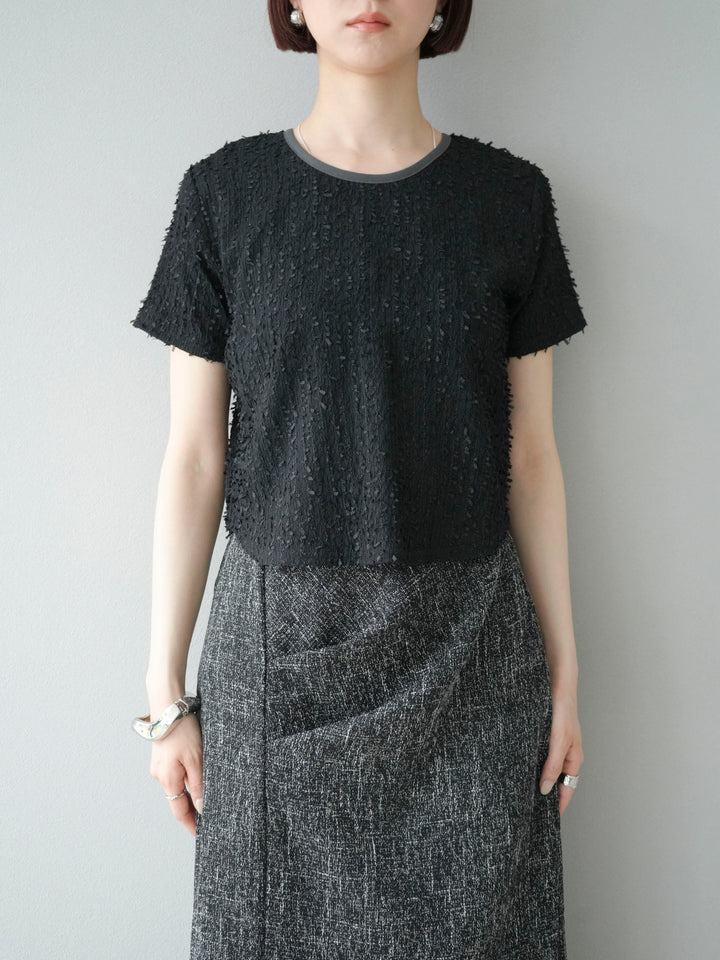 【預購】同色系滾邊蓬鬆剪裁上衣/黑色