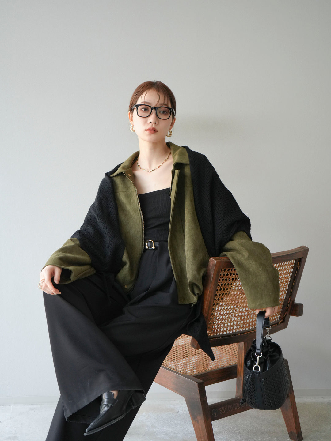 [SET] 麂皮外套+皮帶環設計寬褲（2套）