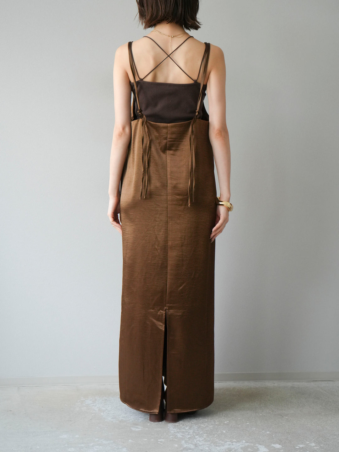 [予約]サテンキャミワンピース/ブラウン