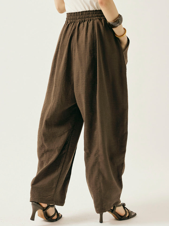 [予約]リネンライクベイカーバルーンパンツ/ブラウン